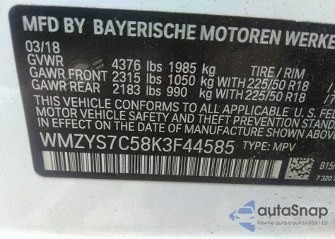 2019 Mini Countryman Cooper из США, поврежденный, VIN WMZYS7C58K3F44585